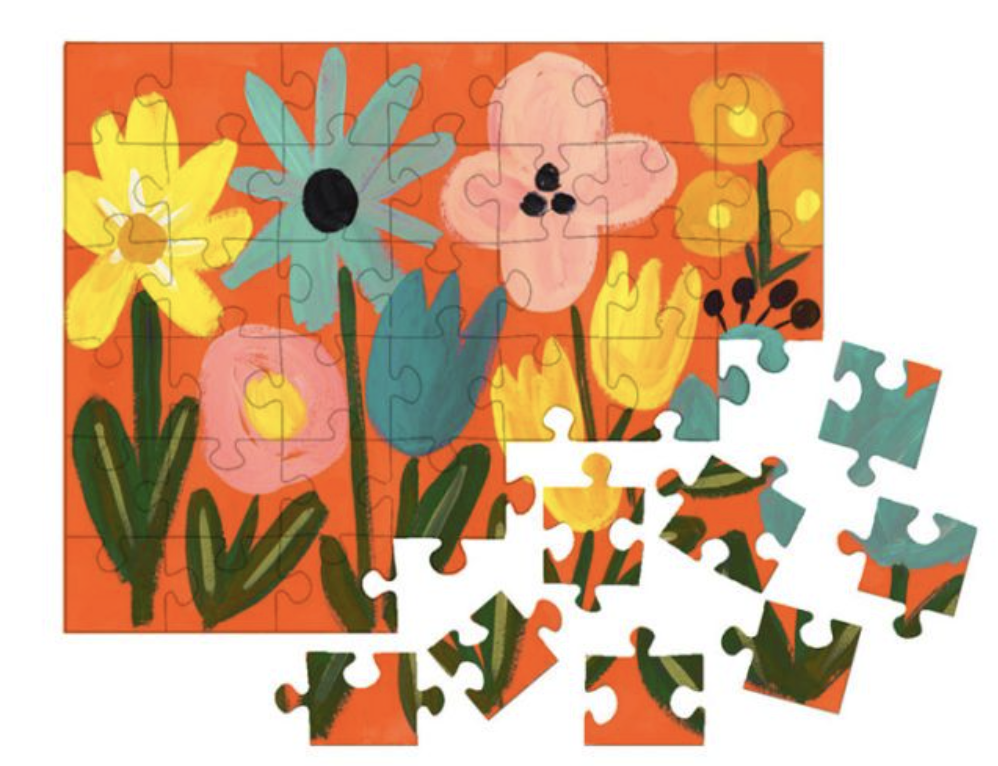 A puzzle with a picture of flowers on it