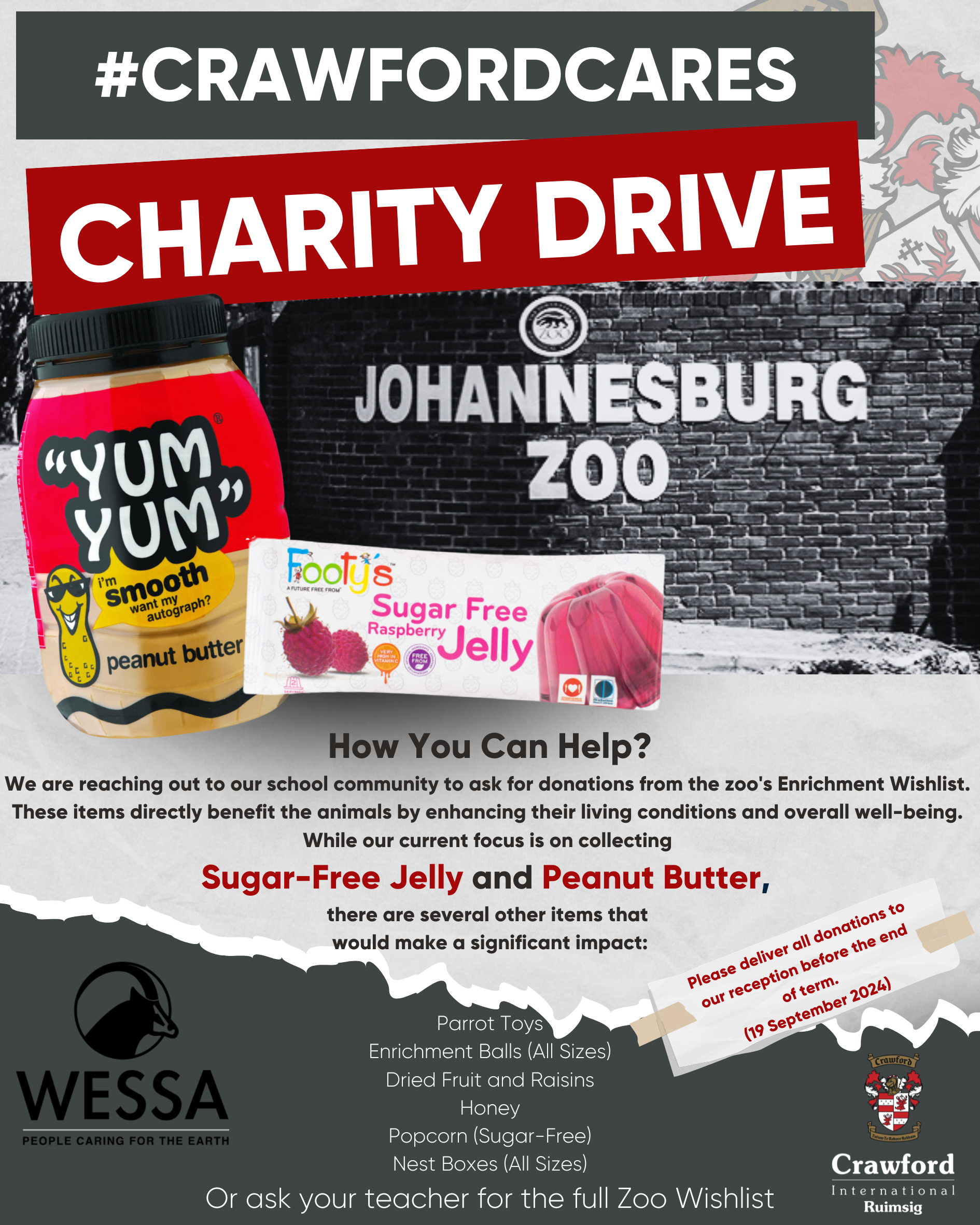 A poster for a charity drive at the johannesburg zoo