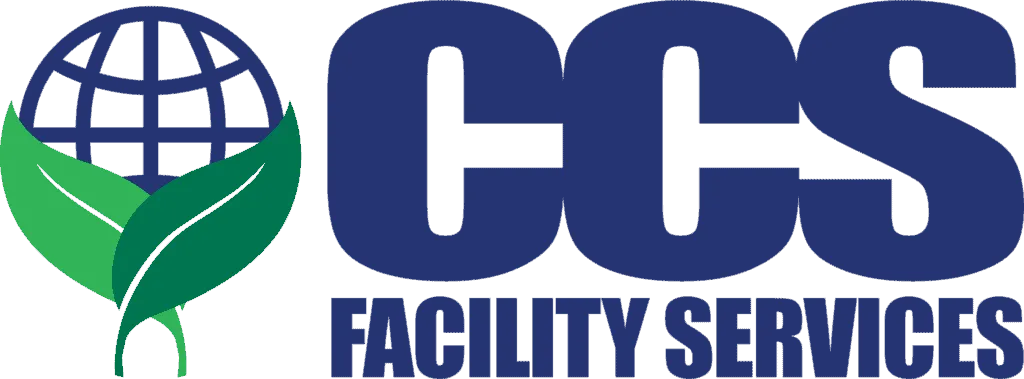 Logo for CCS Facility Services featuring a blue globe with green leaves and text.
