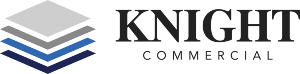 Knight Commercial logo: Stacked, diamond-shaped layers of gray, blue, and navy with the company name in bold, black text.