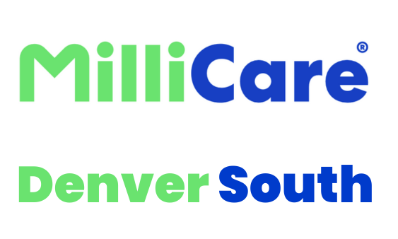 Logo for MilliCare Denver South: text in green and blue.