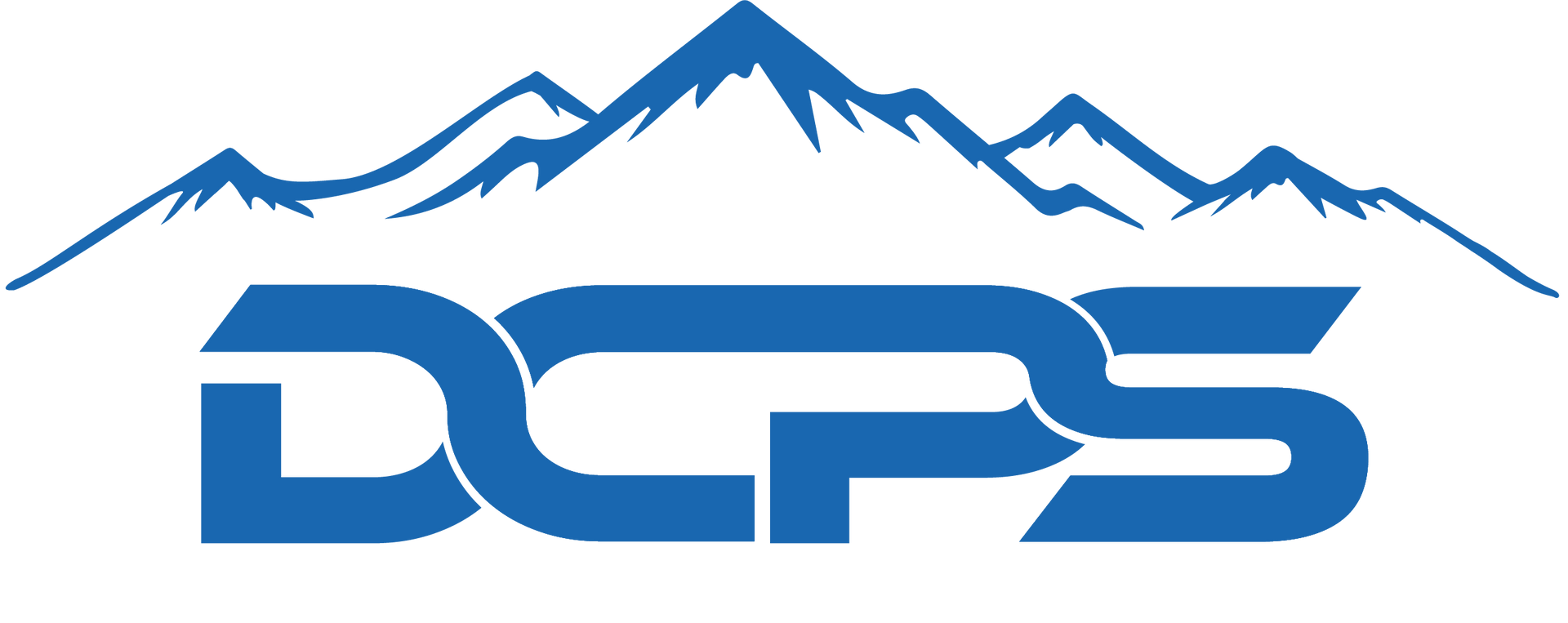 Blue logo with mountains above the letters DCPS.