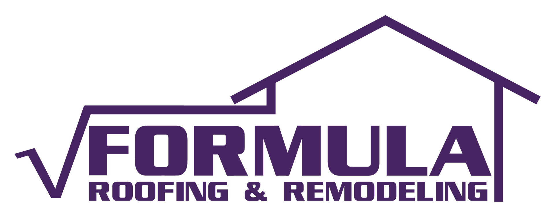 Logo for Formula Roofing & Remodeling, with a house outline and a square root symbol.