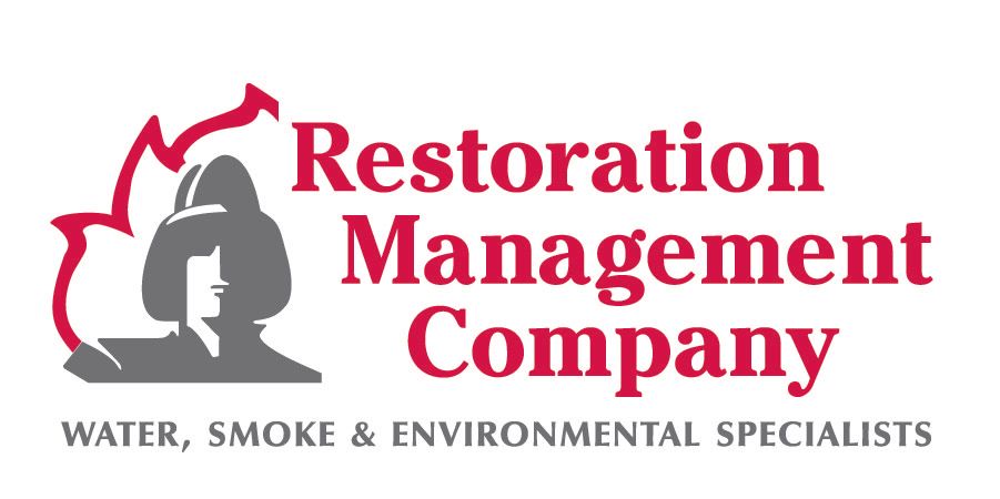 Logo for Restoration Management Company with flame-like graphic,