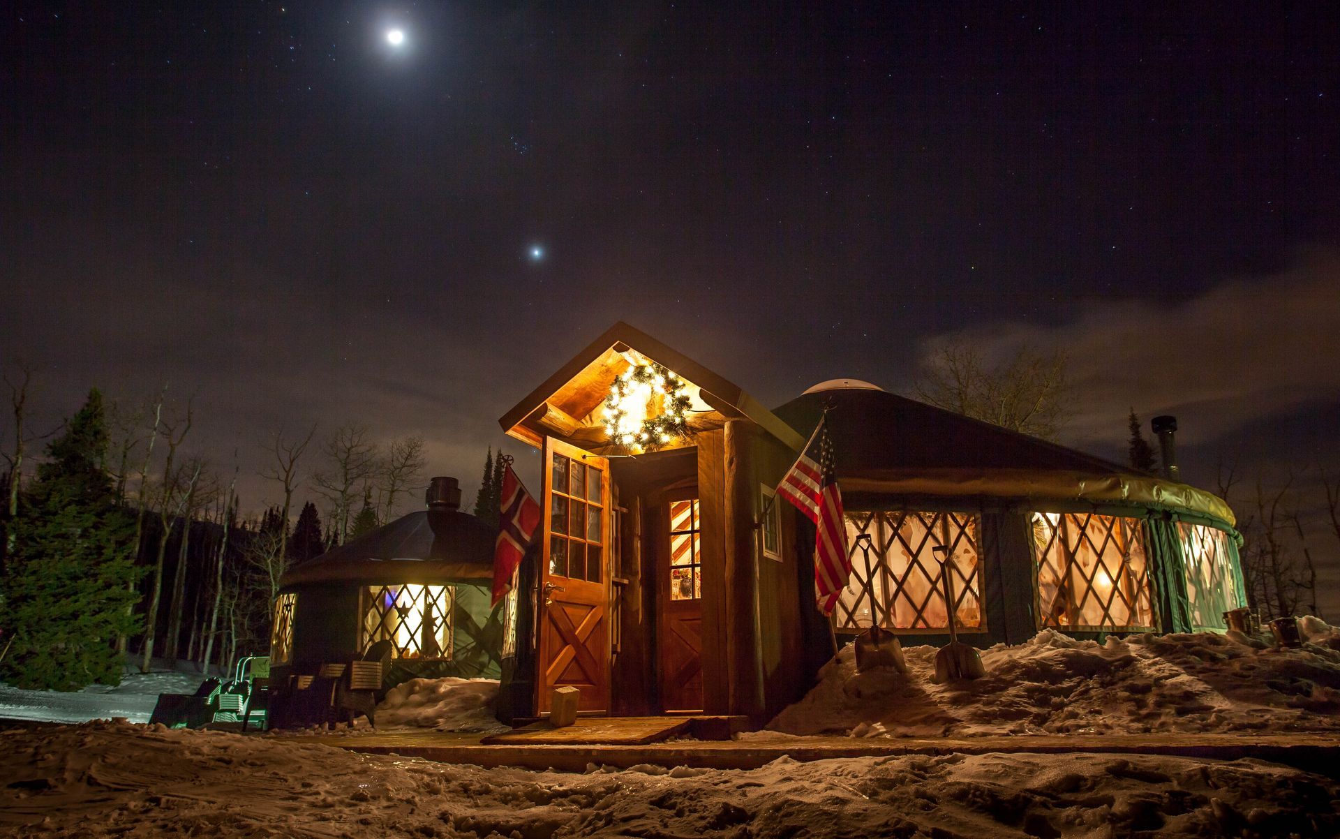 front of Viking Yurt at night
