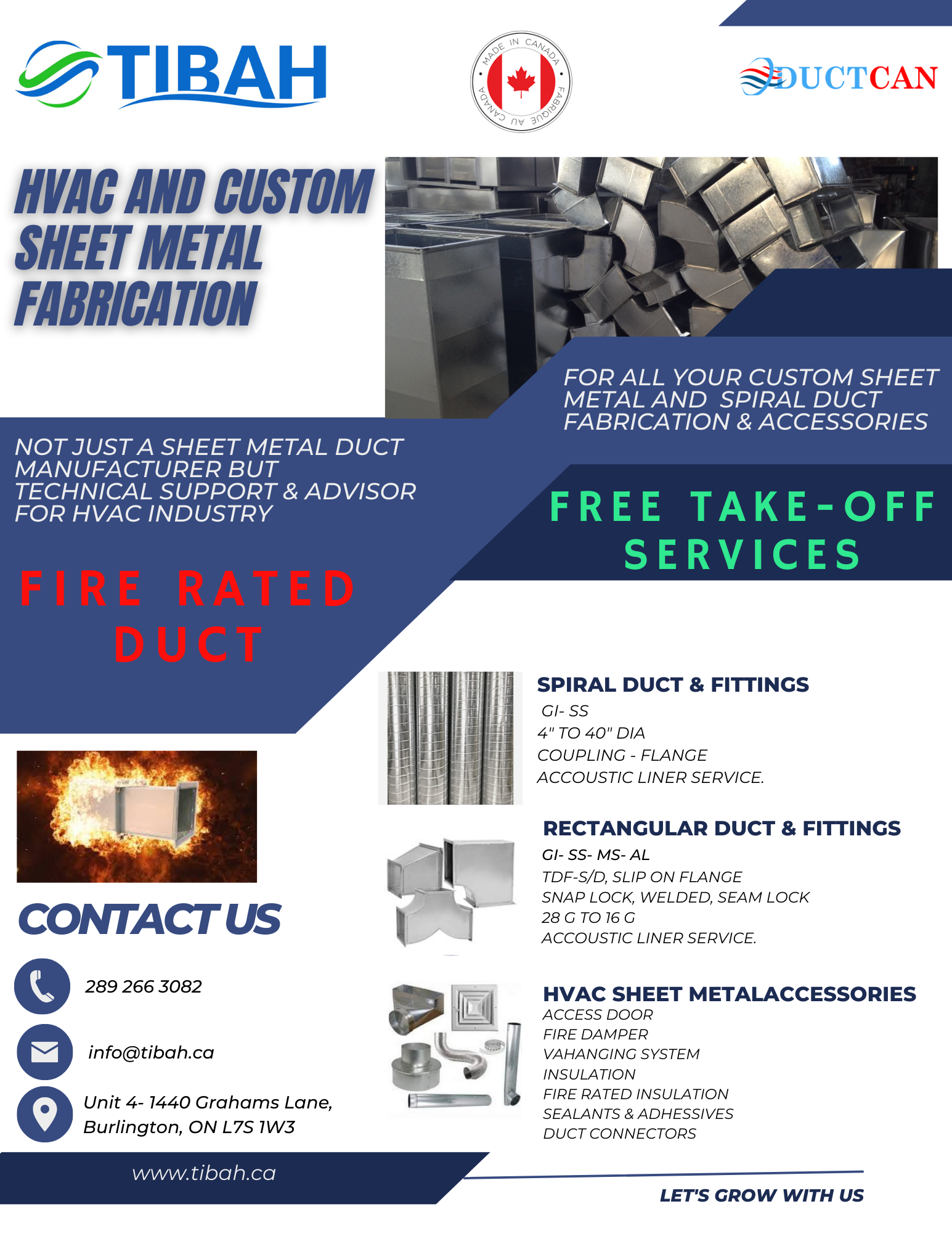 A fire rated duct brochure for hvac and custom sheet metal fabrication.