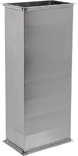 A stainless steel rectangular duct on a white background.