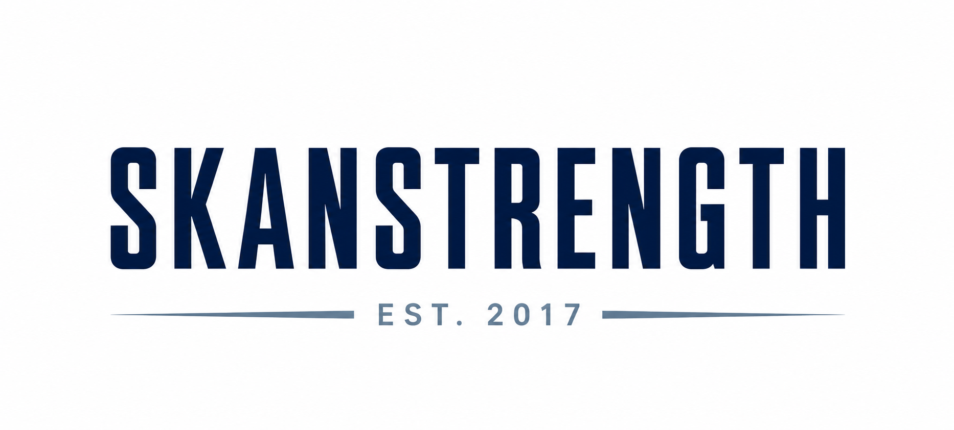 A black and white logo for a company called skanstrength.
