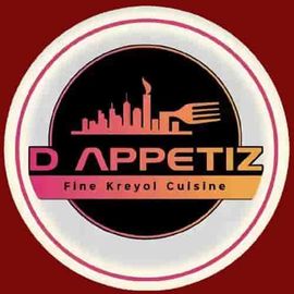 Logo for D Appetiz, featuring a gradient skyline and fork icon above