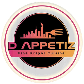 Logo for D Appetiz, featuring a gradient skyline and fork icon above the text 