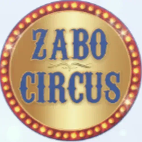 A round, gold-colored sign bordered by glowing lights, with the text