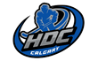 HDC Calgary hockey logo in black, blue, and white with a skater silhouette
