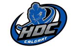 HDC Calgary hockey logo in black, blue, and white with a skater silhouette
