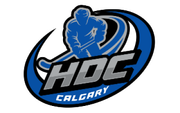 HDC Calgary hockey logo in black, blue, and white with a skater silhouette