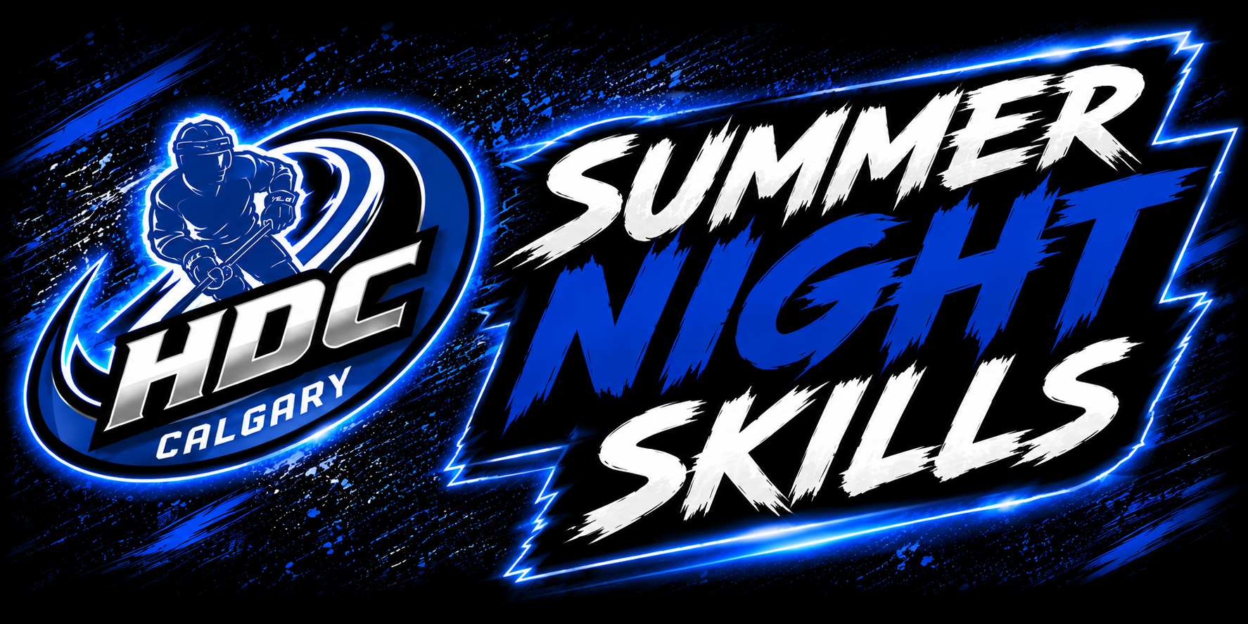 HDC Calgary Summer Night Skills logo in blue and white on a black background