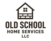 Logo for Old School Home Services LLC with a house icon above the text, in black and white.