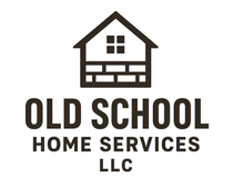 Logo for Old School Home Services LLC with a house icon above the text, in black and white.