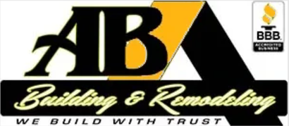 Logo for ABA Building & Remodeling with BBB accreditation. Black, gold, and white text, with an &ldquo;ABA&rdquo; design.