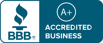 BBB Accredited Business badge with A+ rating in blue and white