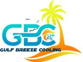 Gulf Breeze Cooling A logo for gulf breeze cooling with a palm tree