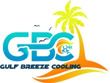 Gulf Breeze Cooling A logo for gulf breeze cooling with a palm tree