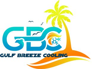 Gulf Breeze Cooling A logo for gulf breeze cooling with a palm tree