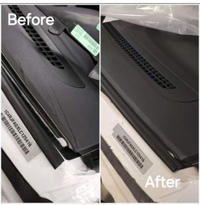 A before and after photo of a car dashboard
