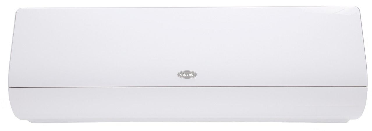 White wall-mounted air conditioner unit on a plain background