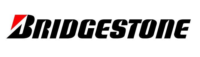 Logo Bridgestone in nero con accenti rossi su sfondo bianco.