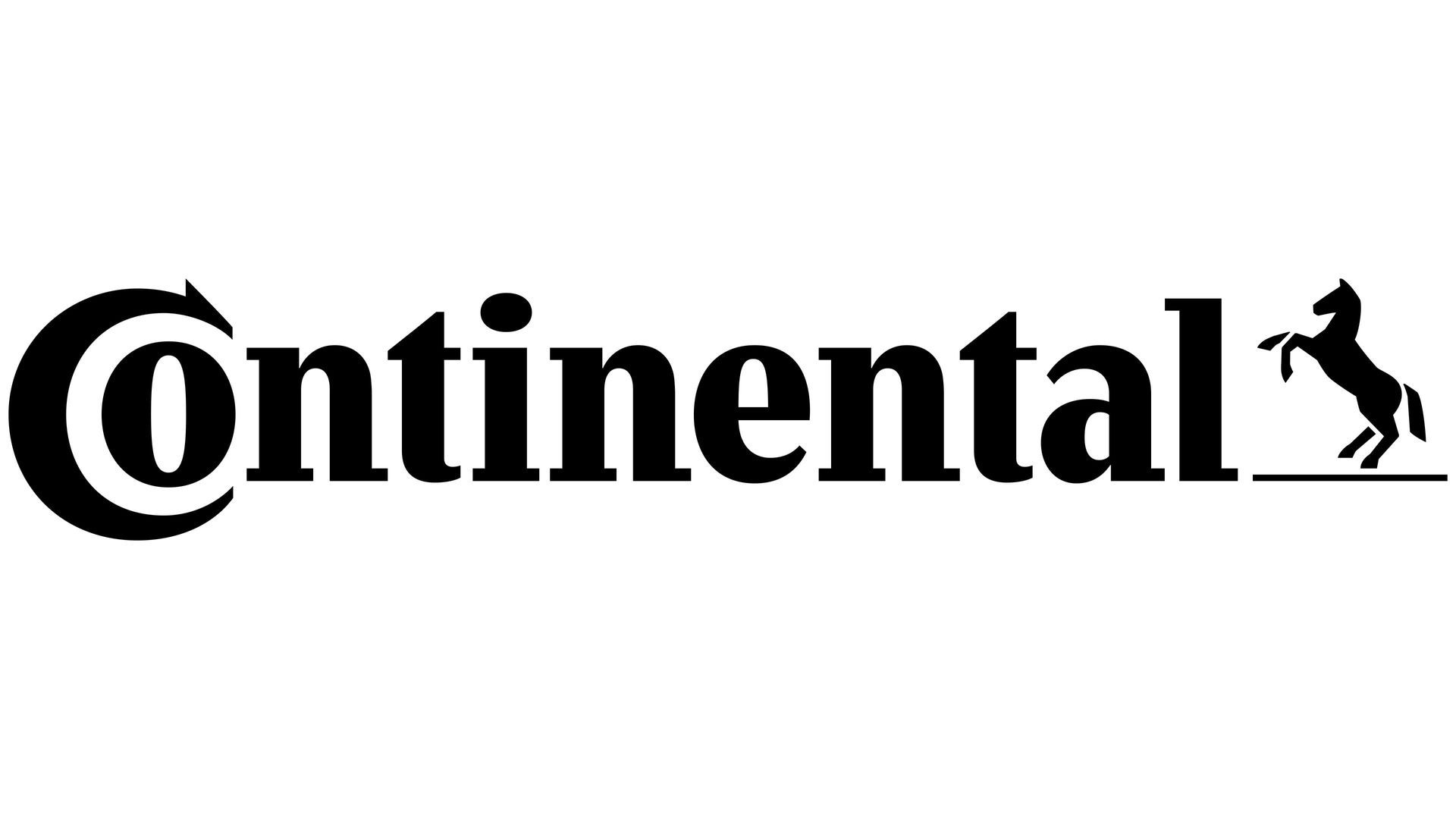 Logo Continental in nero con la silhouette di un cavallo sulla destra.