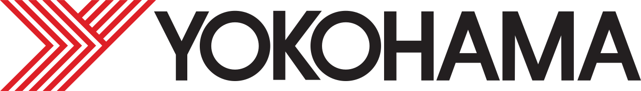 Logo di Yokohama in nero con emblema a chevron rosso su sfondo bianco.