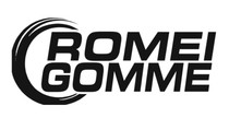 Logo ROMEI GOMME in nero con emblema circolare stilizzato su sfondo bianco.