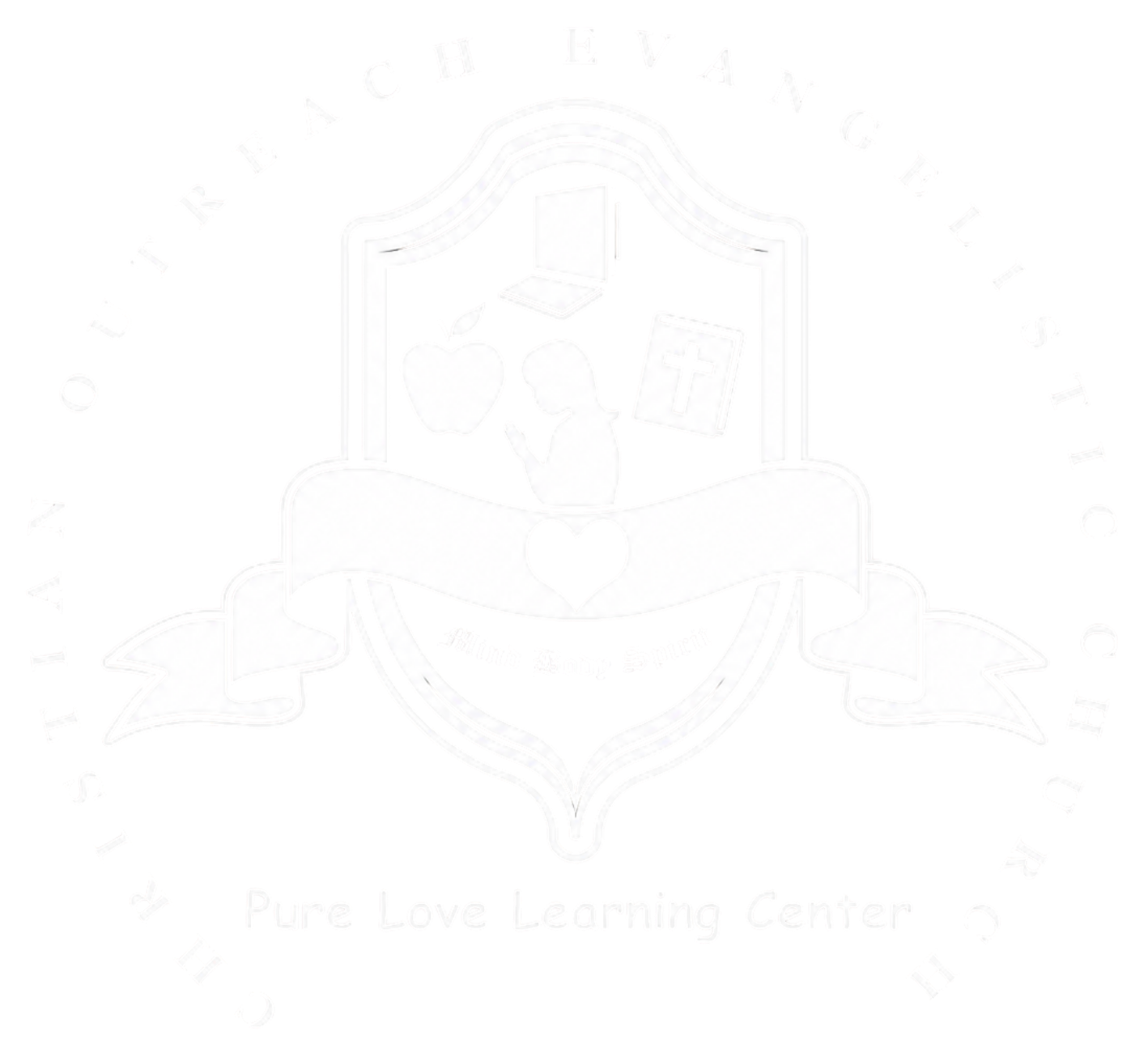 Faint school crest logo “Pure Love Learning Center”