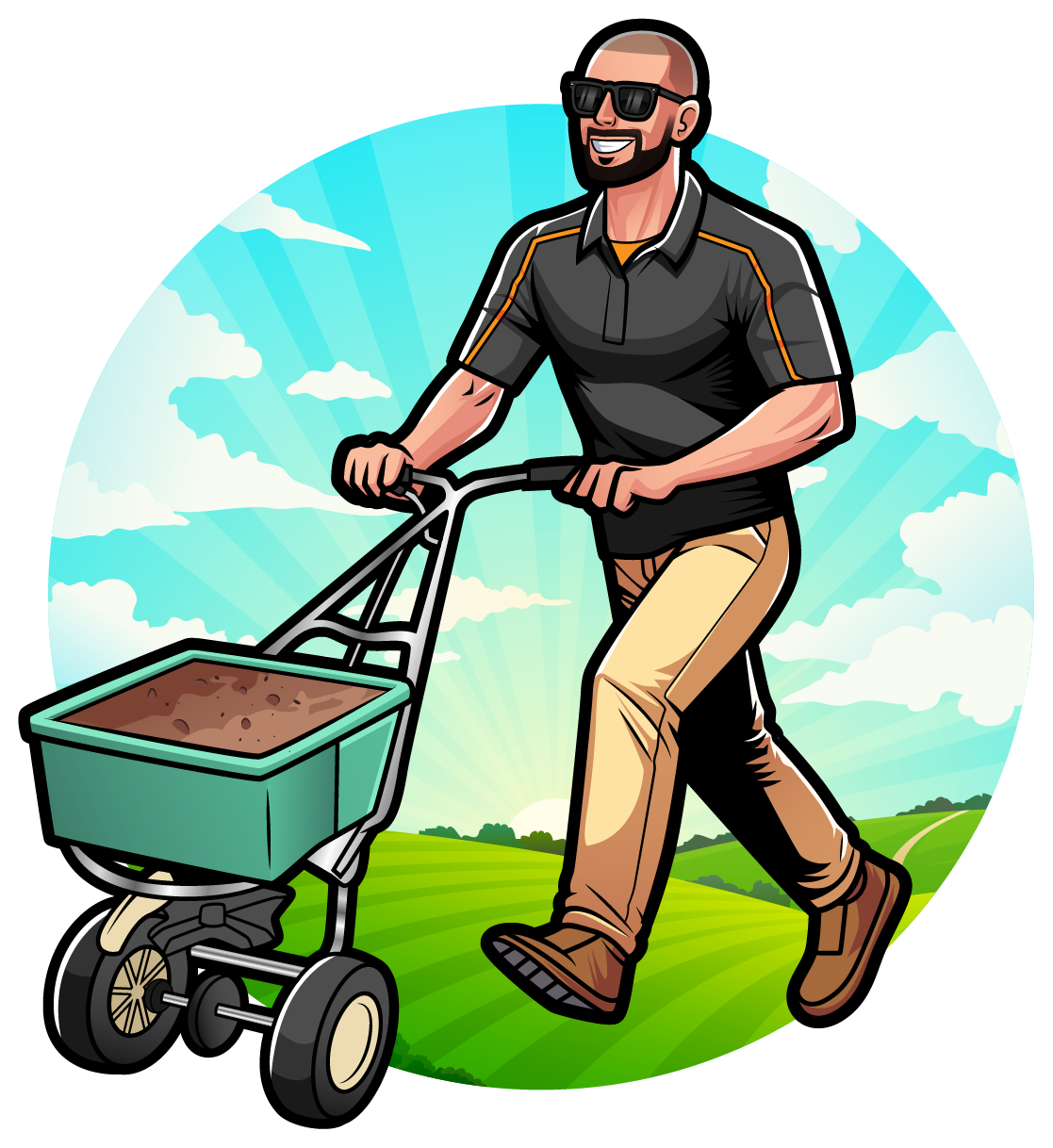 a man is walking with a wheelbarrow full of dirt .