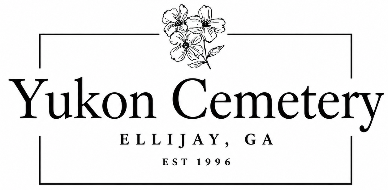 Yukon Cemetery logo with floral emblem, ELLIJAY, GA, and EST. 1996