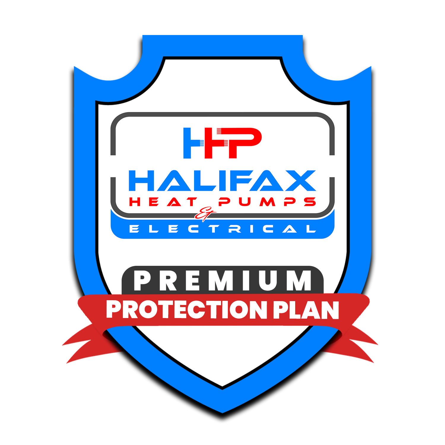 Halifax Heat Pumps Electrical Premium Protection Plan shield logo in blue, red, and white