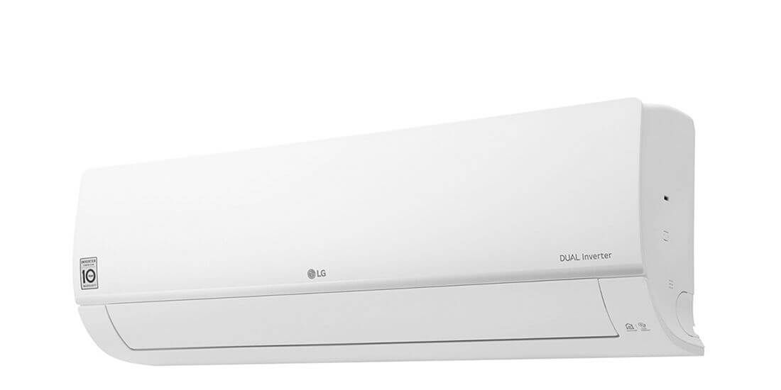 White wall-mounted air conditioner on a plain background