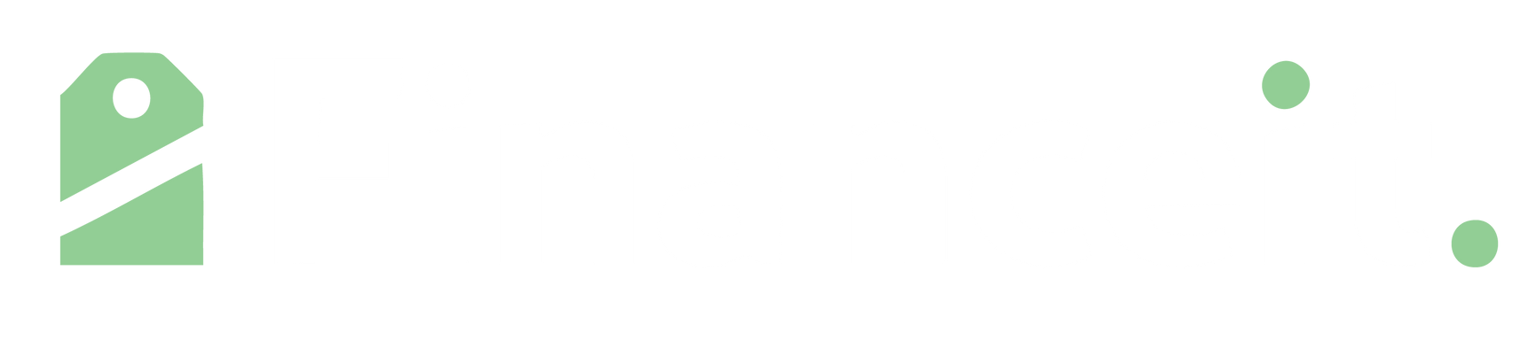 Minimal green logo with a white circular cutout and two small green dots on a white background