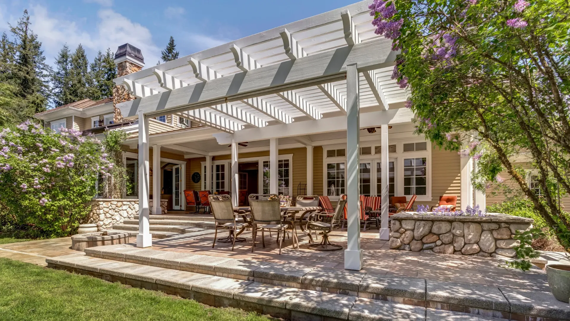 Newly installed outdoor wooden deck and patio.