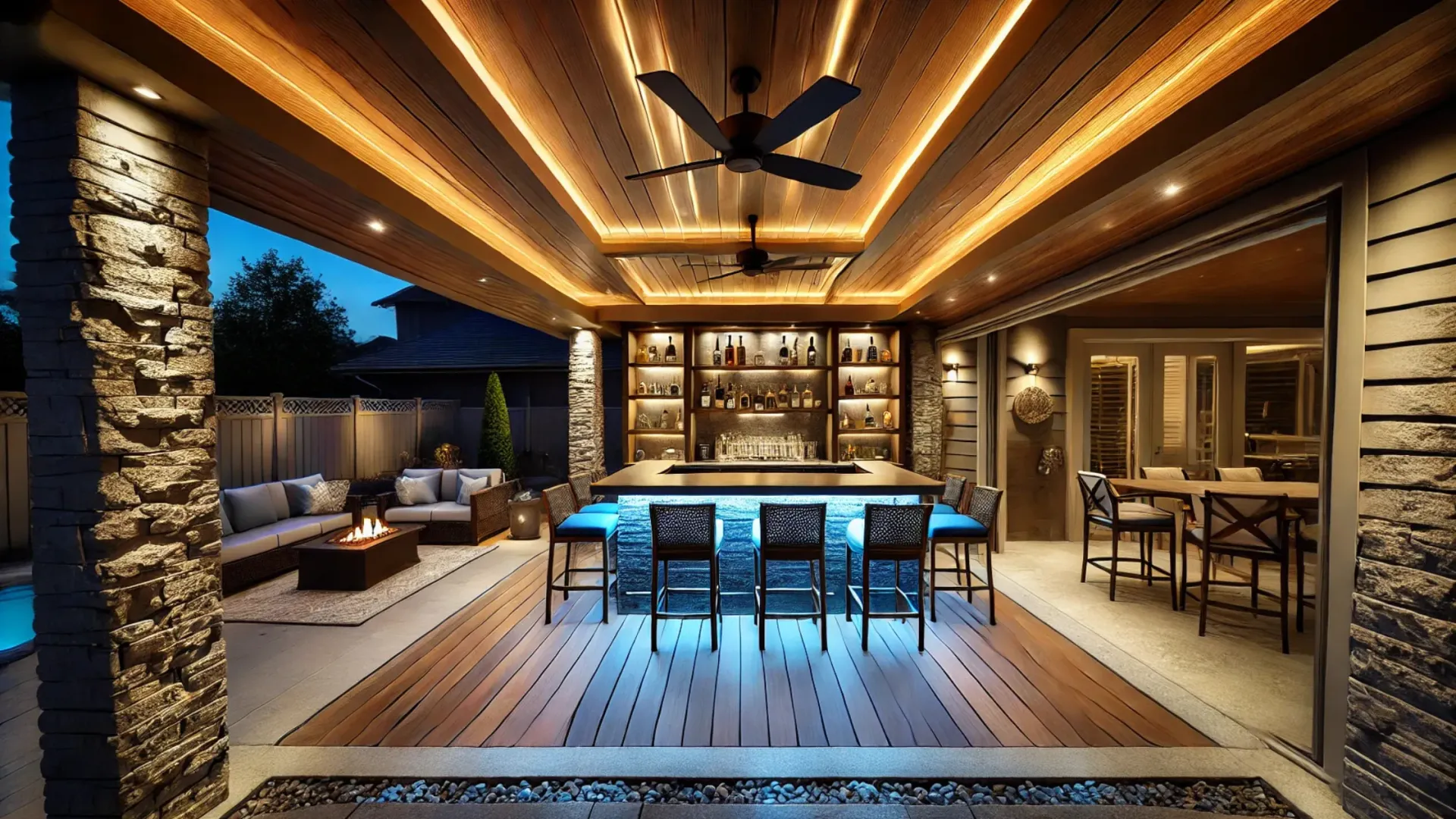 Under deck ceiling space with LED lighting features.