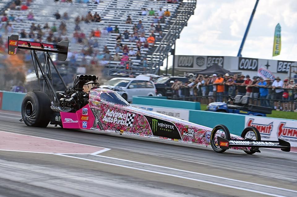 Brittany Force's dragster in pink camo in support of breast cancer awareness | Brakes for Breasts