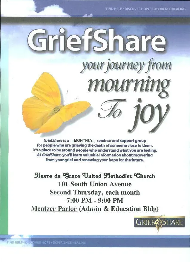 GriefShare flyer: Yellow butterfly, text 