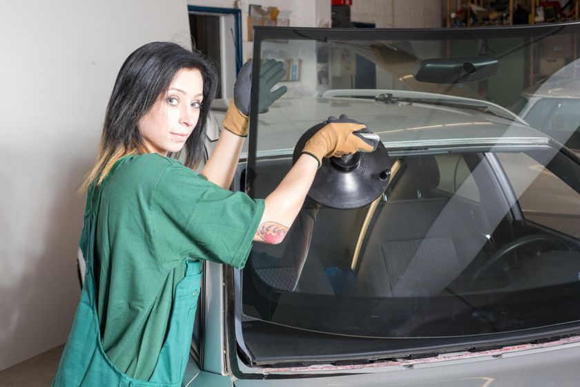 Installing windshield replacement_ Cary, NC