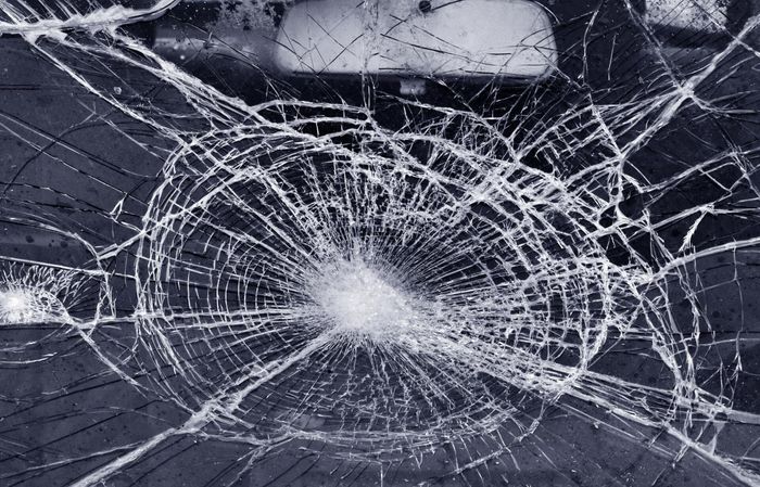 broken windshield of the car