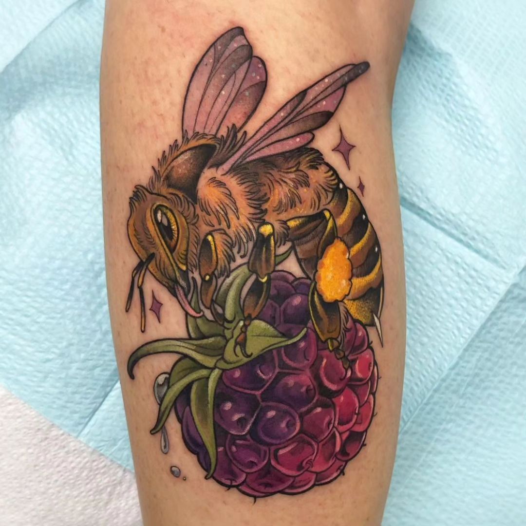 Bee On A Berry Tattoo – Gainesville, FL – Bodytech Tattooing & Piercing