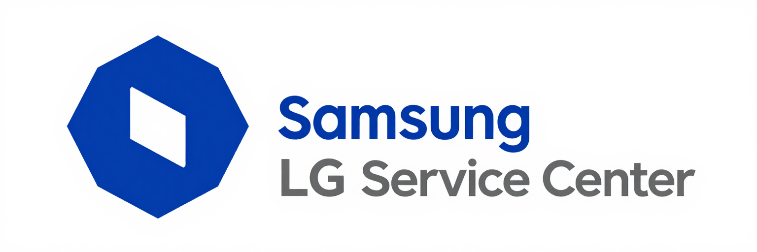 Logotipo azul del centro de servicio Samsung LG sobre un fondo blanco.
