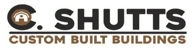 Logo of C. Shutts Custom Built Buildings: brown logo with a barn and black text on a white background.