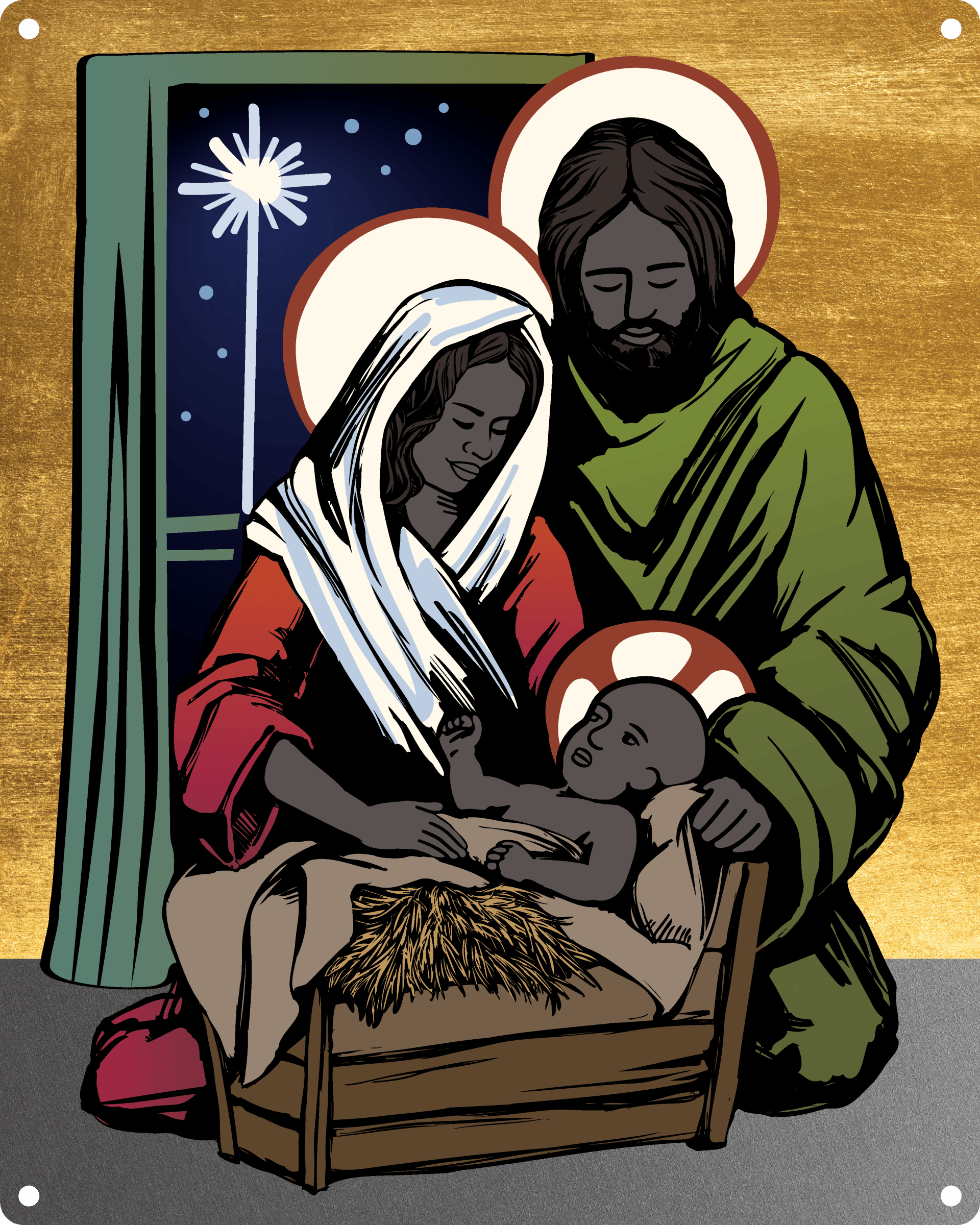 Mary, Joesph and Baby Jesus dimensional steel sign