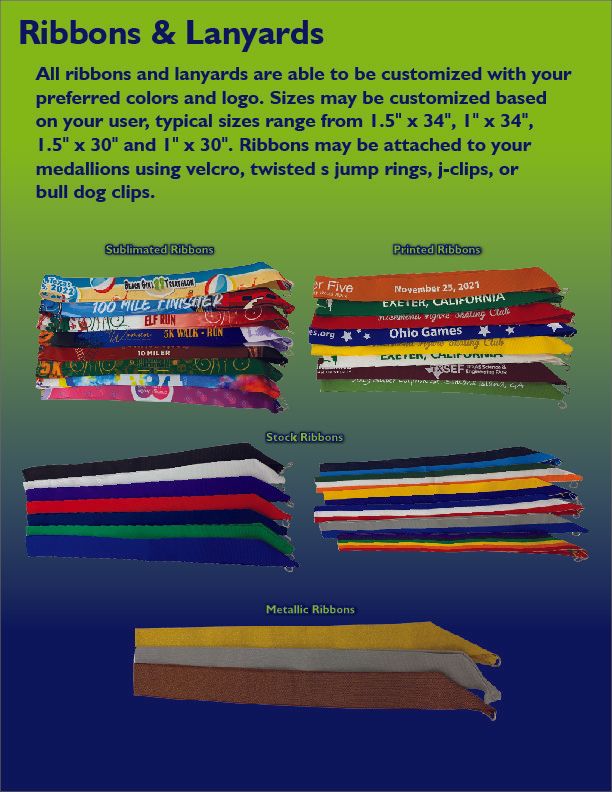 Ribbons and lanyards can be customized with your logo, colors, and sizing.