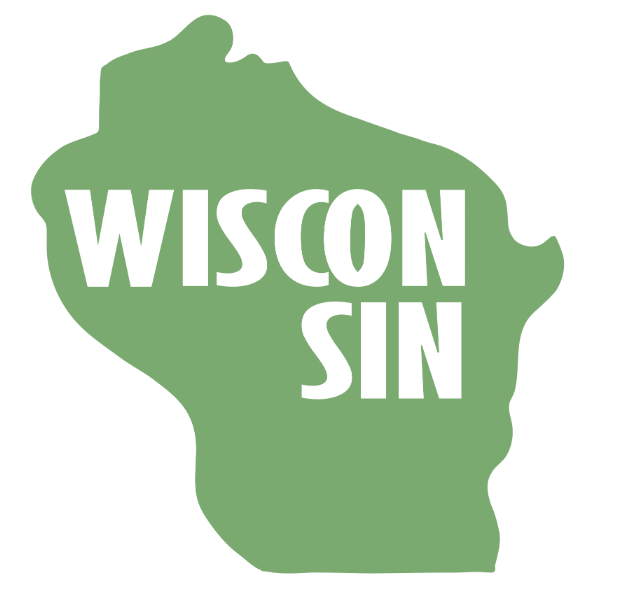 A green map with the words wisconsin on it